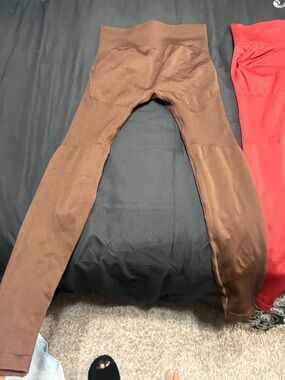 Brown Ribbed Cuff leggings Thrive